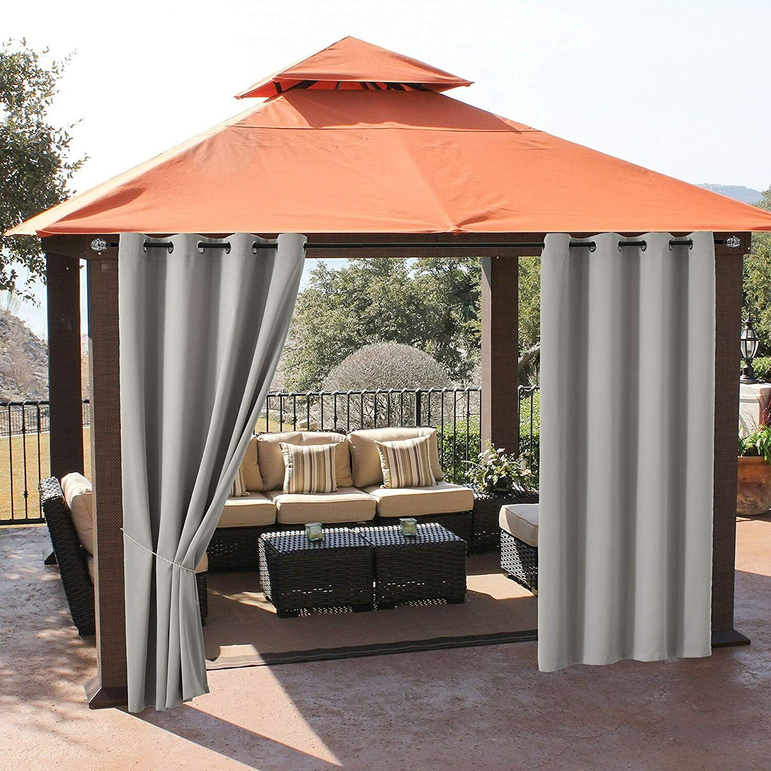 JIAN YA NA Waterproof Outdoor Curtains, Thermal Insulated Curtains for Patio Porch Gazebo, 1 Panel, 52 inch Width x 84 inch Length, Grey