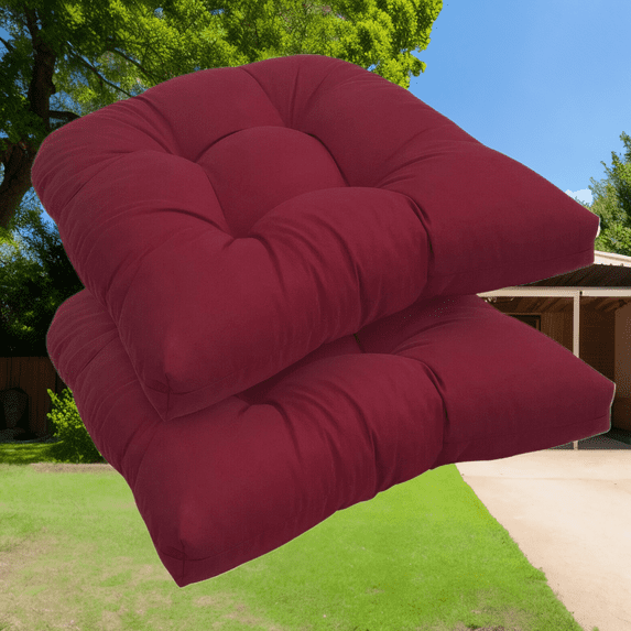 JIAN YA NA Waterproof Outdoor Cushion Set, Set of 2 Textured Chair Seat Pad for Armchair Loveseat Settee, Burgundy, 19" x 19"