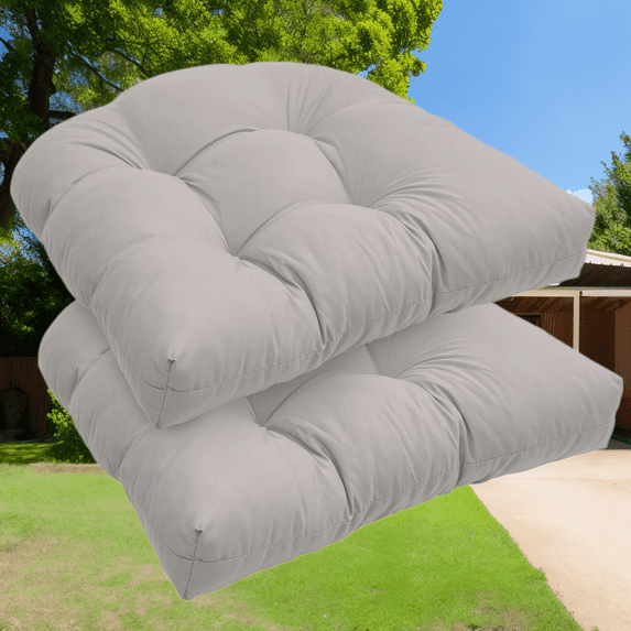 JIAN YA NA Waterproof Outdoor Cushion Set, Set of 2 Textured Chair Seat Pad for Armchair Loveseat Settee, Light Grey, 19" x 19"