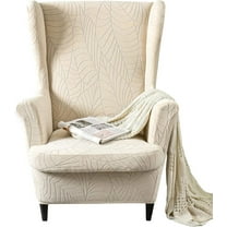 JIAN YA NA Wingback Chair Covers 2 Piece Set - 2 IN 1 Design Armchair Covers Solid Soft Wing Back Chair Cover Stretch Wing Chair Slipcover Furniture Protector for Living Room Bedroom Hotel (Beige)