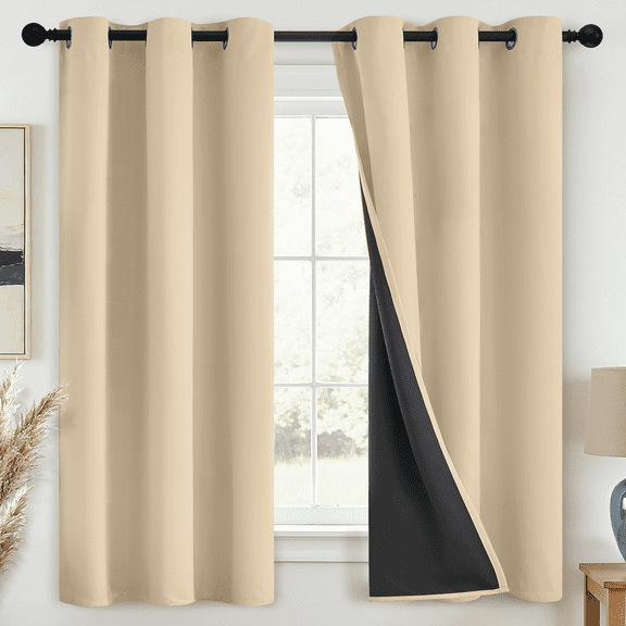 JIANCOL Beige Blackout Thermal Insulated Curtains for Bedroom Total Light Blocking Window Drapes with Black Backing 38"x63" 2 Panels