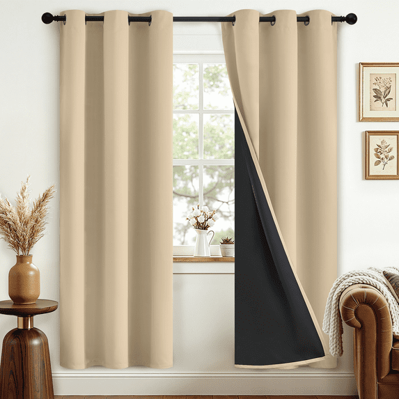 JIANCOL Beige Blackout Thermal Insulated Curtains for Bedroom Total Light Blocking Window Drapes with Black Backing 38"x72" Beige 2 Panels