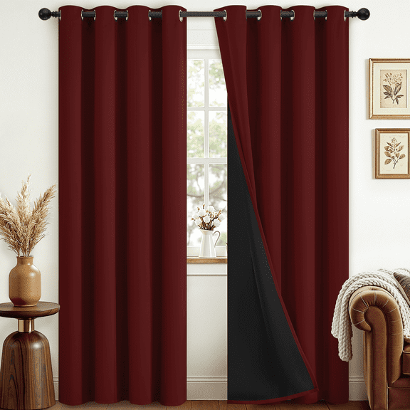 JIANCOL Burgundy Red Blackout Curtains 84 Inches Length for Bedroom Room Darkening Thermal Insulated Total Light Blocking Window Drapes with Black Backing 52Wx84L 2 Panels for Living Room
