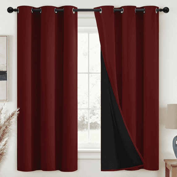 JIANCOL Burgundy Red Blackout Thermal Insulated Curtains for Bedroom Total Light Blocking Window Drapes with Black Backing 38"x63" 2 Panels
