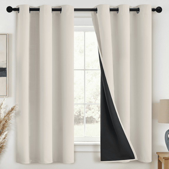 JIANCOL Cream Blackout Thermal Insulated Curtains for Bedroom Total Light Blocking Window Drapes with Black Backing 38"x63" 2 Panels