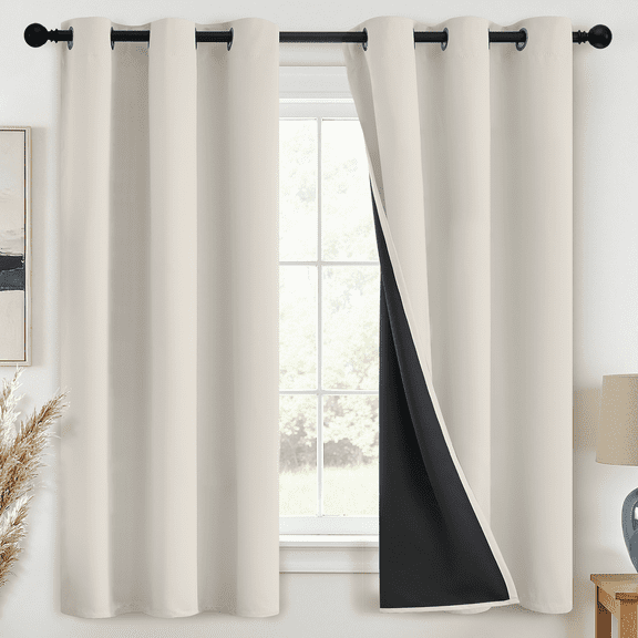JIANCOL Cream Blackout Thermal Insulated Curtains for Bedroom Total Light Blocking Window Drapes with Black Backing 38"x63" 2 Panels