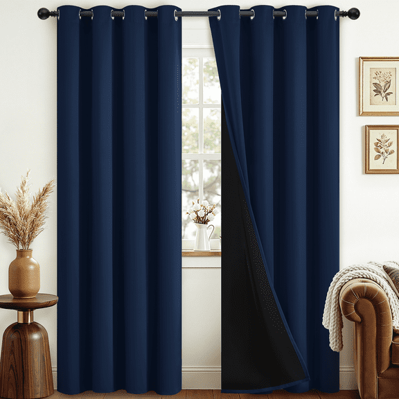 JIANCOL Navy Blue Blackout Curtains 84 Inches Length for Bedroom Room Darkening Thermal Insulated Total Light Blocking Window Drapes with Black Backing 52Wx84L 2 Panels for Living Room