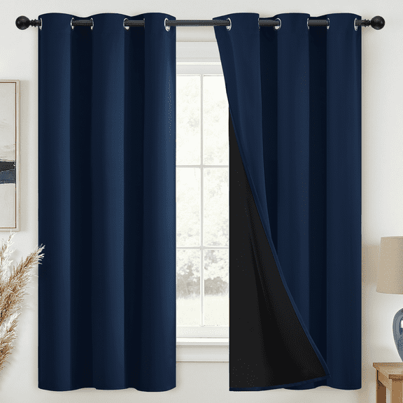 JIANCOL Navy Blue Blackout Thermal Insulated Curtains for Bedroom Total Light Blocking Window Drapes with Black Backing 38"x63" 2 Panels