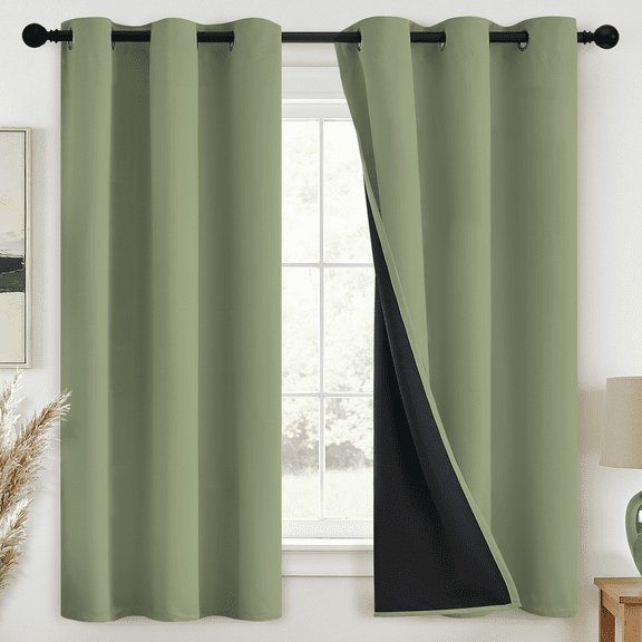 JIANCOL Sage Blackout Thermal Insulated Curtains for Bedroom Total Light Blocking Window Drapes with Black Backing 38"x63" 2 Panels