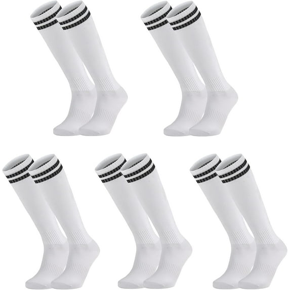JIANFANG 5 Pairs Kids Soccer Socks Youth Knee High Striped Tube Football Baseball Socks for Boys Girls 6-12 Years Old