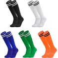 thumbnail image 1 of JIANFANG 5 Pairs Kids Soccer Socks Youth Knee High Striped Tube Football Baseball Socks for Boys Girls 6-12 Years Old, 1 of 7
