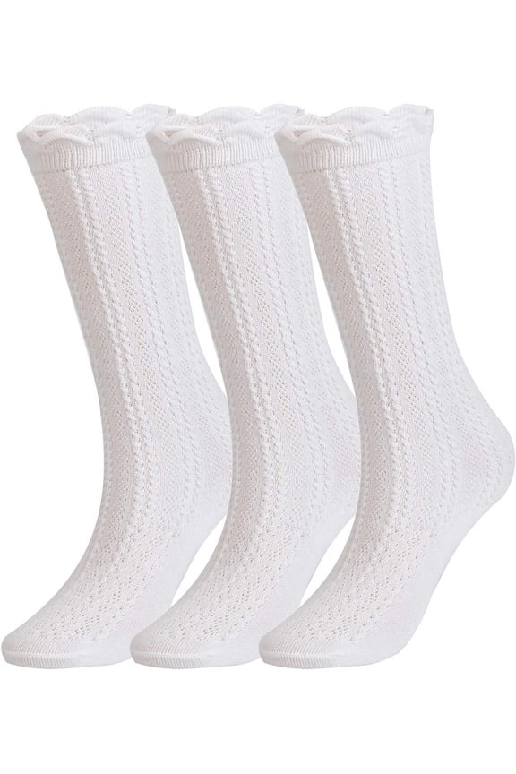 Baby Girls Knee High Socks Cotton Uniform Socks Tube Ruffled Stockings Newborn Infant Toddler (Pack of 3/5)