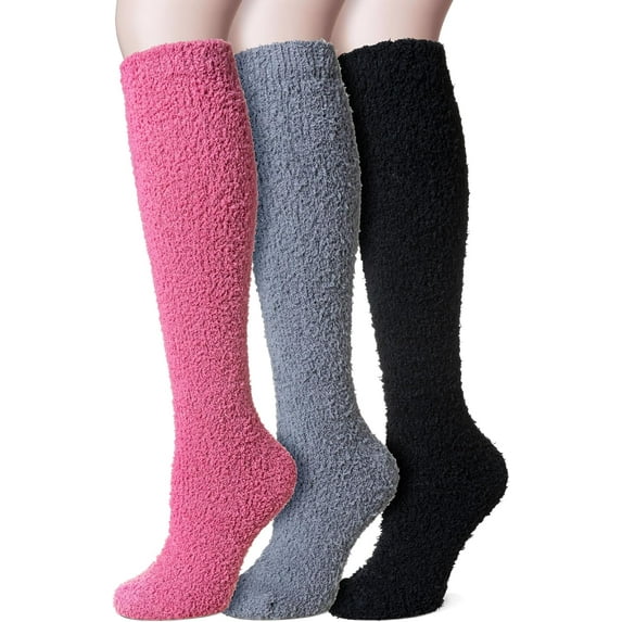 JIANFANG Fuzzy Socks for Women 3 Pairs Knee High Fluffy Soft Warm Stocking Cozy Slipper Plush Winter Long Christmas Socks