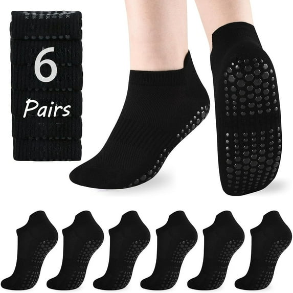 JIANFANG Pilates Socks With Grips for Women - 6 Pairs Cute Ankle Non Slip Socks for Yoga, Barre, Hospital, Barefoot