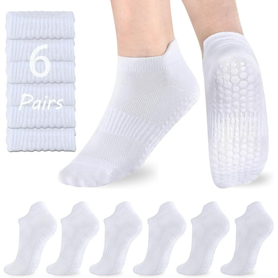 JIANFANG Pilates Socks With Grips for Women - 6 Pairs Cute Ankle Non Slip Socks for Yoga, Barre, Hospital, Barefoot