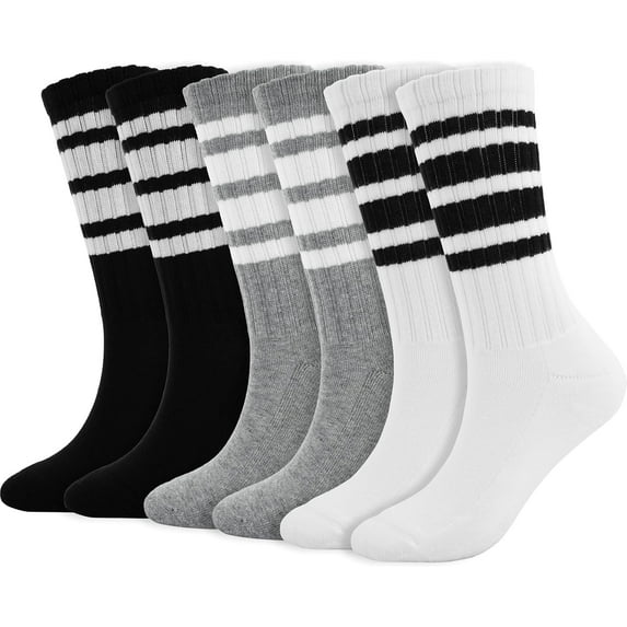 JIANFANG Striped Crew Socks Women - Retro Novelty Socks - Stretchy Casual Athletic Cotton Sock Size 5-11