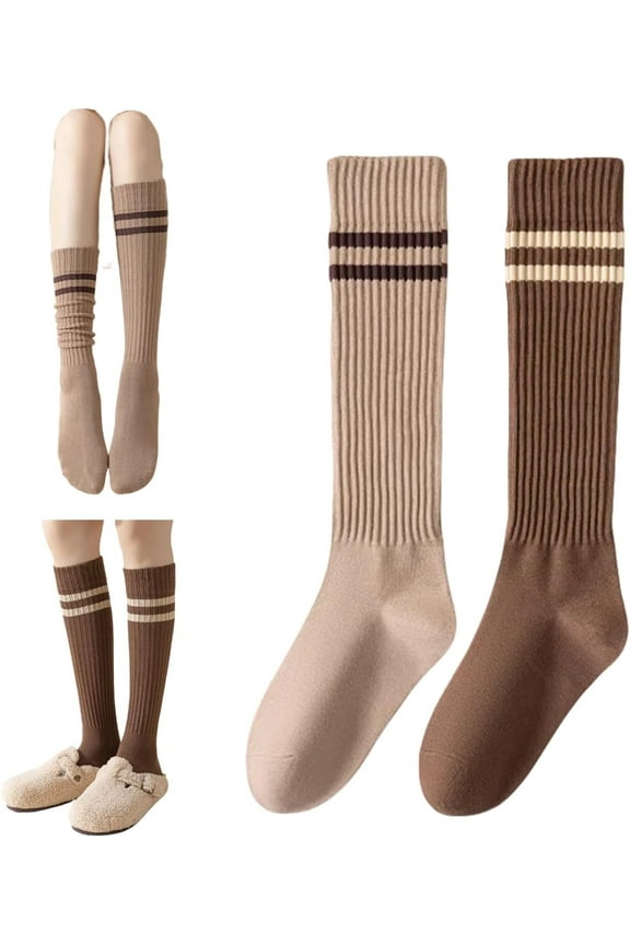 Striped Knee High Socks for Women Teen Girls Preppy Style Cotton Long Tube Sock Stripes