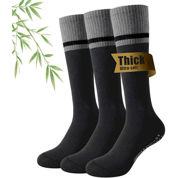 JIANFANG Thick Bamboo Viscose Compression Socks for Men Women (3 Pairs) 20-30 mmHg Non-Slip Knee High Support for Daily