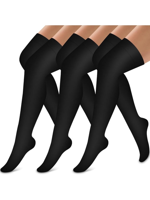 Thigh High Compression Socks for Women and Men Circulation(3 Pairs) Over the Knee-Best Support for Running,Travel