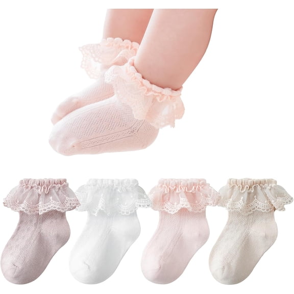 JIANFANG Toddler Lace Socks Girls Ruffle Eyelet Frilly Princess for Baby Little Kids