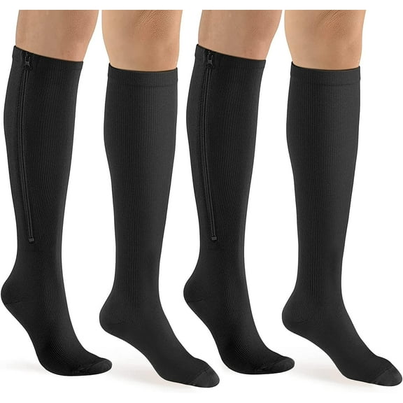 JIANFANG Zipper Close Toe Compression Socks for Women and Men 2 Pairs Knee high 15-20mmHg for Walking Running Nurses Pregnancy