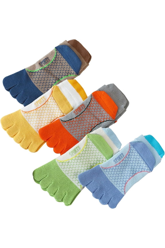 5 Pair Kids Toe Socks, Cartoon Five Finger Crew Ankle Sock Breathable Animal Pattern Running Toe Socks Boys and Girls