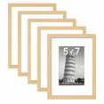 thumbnail image 1 of KEGKUO 5x7 Picture Frame Set of 5, Display Pictures 4x6 with Mat or 5x7 Without, Multi Photo Frames Collage for Wall or Tabletop Display, Natural, 1 of 9