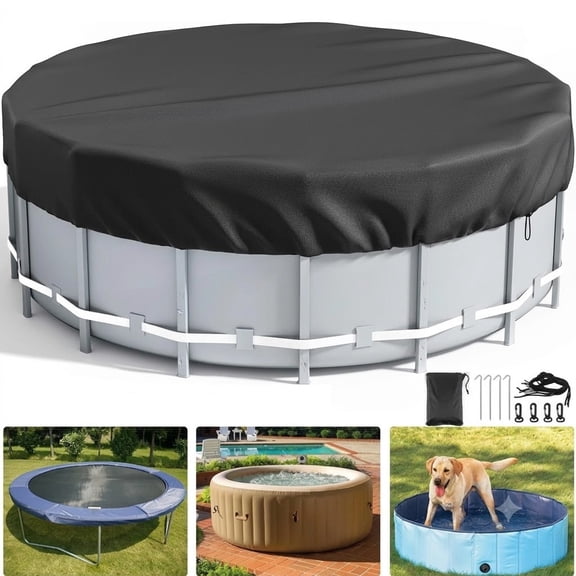 JIANGYI 12/10/8/6FT Round Pool Solar Covers for Above Ground Pools Stock Tank Pool Covers Protector with Accessories Round Hot Tub Cover