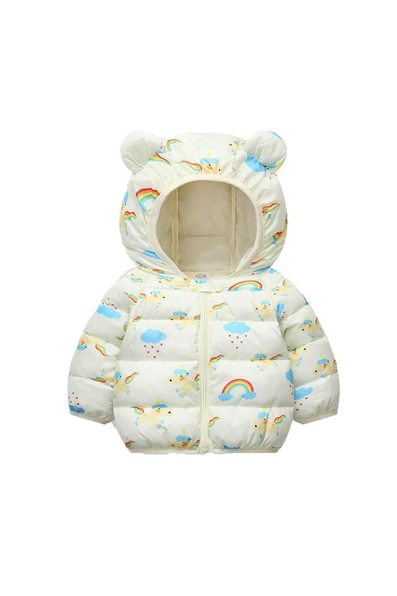 Baby Boys Coats & Jackets Autumn Winter Padded Cartoon Print Bear Ears Hooded Long Sleeve Tops Coat Holiday Wear,White,18-24 Months