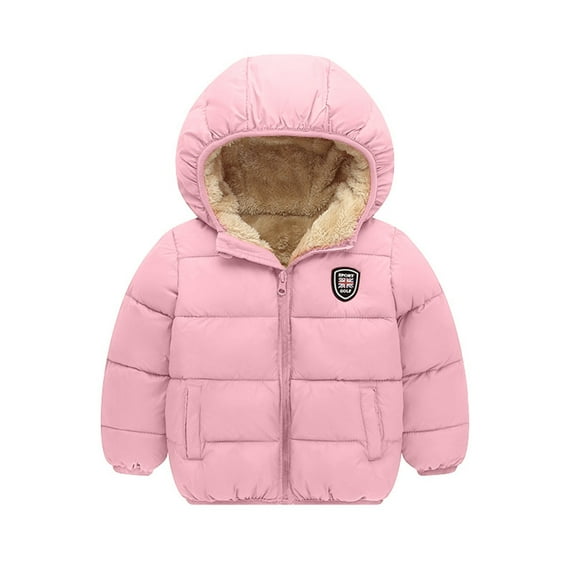 JIANJIA Baby Boys Coats & Jackets Winter Kids Solid Color Thick Fleece Hooded Long Sleeve Warm Tops Coat Outwear,Pink,18-24 Months