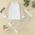 thumbnail image 1 of JIANJIA Baby Boys Outfit Sets Autumn Winter Color Block Crew Neck Long Sleeve Tops With Pants 2Pcs Underwear Little Boys Clothes, 1 of 4