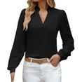thumbnail image 1 of JIANJIA Blouses For Women Dressy Casual Chiffon Solid Color V Neck Long Sleeve Loose Business Autumn Winter Tops Streetwear, 1 of 6