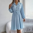 thumbnail image 1 of JIANJIA Casual Dresses For Womens Autumn Winter Solid Color V Neck Lapel Long Sleeve Large Hem Fashion Casual Streetwear, 1 of 8
