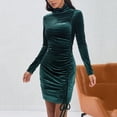 thumbnail image 1 of JIANJIA Casual Dresses For Womens Autumn Winter Velvet Solid Color Turtleneck Long Sleeve Slim Sexy Bodycon Party Streetwear, 1 of 6