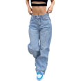 thumbnail image 1 of JIANJIA Jeans For Women Summer Denim Solid Color High Waist Wide Leg Loose Casual Sports Jogger Trousers Daily-Wear,Blue,M, 1 of 9