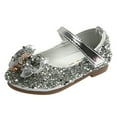 thumbnail image 1 of JIANJIA Kids Girls Hiking Sandals Closed Toe Sequins Solid Color Heels Party Bowknot Fashion Flat Bottom Kids Shoes Holiday Wear,Silver,28, 1 of 4