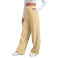 thumbnail image 1 of JIANJIA Linen Pants Women Summer Lined Solid Color Elastic Waist Wide Straight Leg Workout Yoga Joggers with Pockets Sweatpants Trousers Sportwear,Beige,XL, 1 of 7