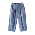 thumbnail image 1 of JIANJIA Linen Pants Women Summer Solid Color Elastic High Waist Wide Leg Loose Casual Pockets Wide Leg Trousers Activewear,Blue,XL=3码, 1 of 5