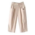 thumbnail image 1 of JIANJIA Linen Pants Women Summer Solid Color Elastic High Waist Wide Leg Loose Casual Pockets Wide Leg Trousers Holiday Wear,Beige,1对应M, 1 of 5