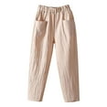 thumbnail image 1 of JIANJIA Linen Pants Women Summer Solid Color Elastic Waist Pockets Loose Casual Wide Leg Trousers Holiday Wear,Beige,XXL, 1 of 4