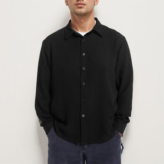 JIANJIA Mens Casual Button Down Shirts Autumn Winter Long Sleeve Loose Fit Cotton Linen Tops Daily-Wear