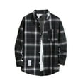 thumbnail image 1 of JIANJIA Mens Casual Button Down Shirts Summer Plaid Print Lapel Long Sleeve Loose Tops Streetwear,Black,L, 1 of 2
