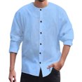 thumbnail image 1 of JIANJIA Mens Casual Button Down Shirts Summer Solid Color Stank Long Sleeve Loose Fashion Tops Holiday Wear,Blue,XXL, 1 of 7