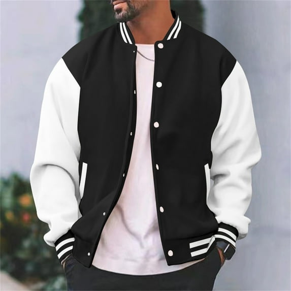 JIANJIA Mens Coats And Jackets Fashion Varsi Ty Causal Slim Fit Cotton Letter Baseball Bomb Er Urb An Classic College Outerwear Daily-Wear