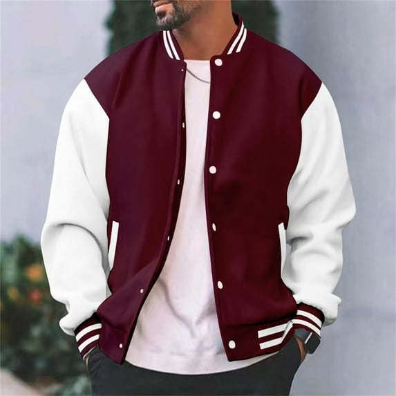 JIANJIA Mens Coats And Jackets Fashion Varsi Ty Causal Slim Fit Cotton Letter Baseball Bomb Er Urb An Classic College Outerwear Holiday Wear