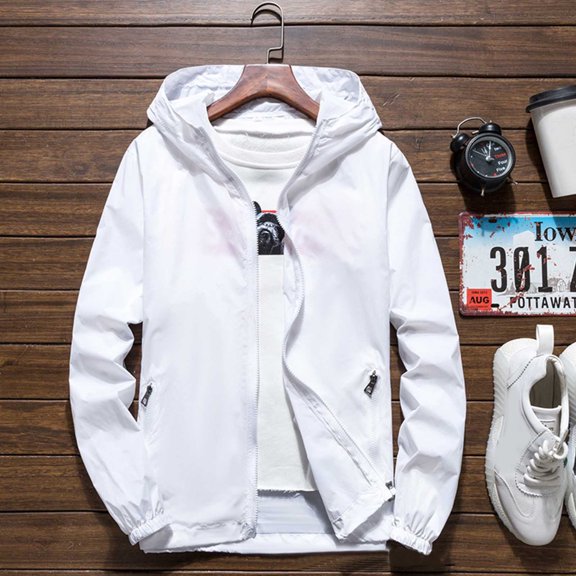 JIANJIA Mens Coats And Jackets Solid Color Hooded Long Sleeve Lightweight Breathable Cardigan Autumn Winter Outerwear Sportwear