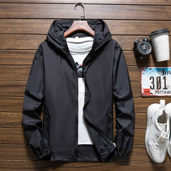 JIANJIA Mens Coats And Jackets Solid Color Hooded Long Sleeve Lightweight Breathable Cardigan Autumn Winter Outerwear Sportwear