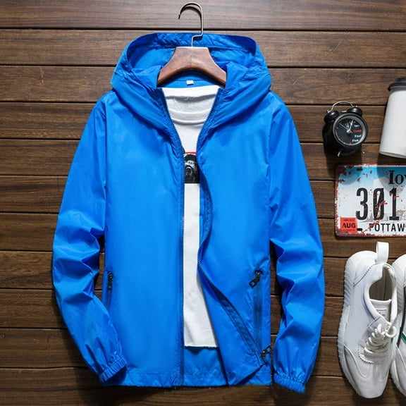 JIANJIA Mens Coats And Jackets Solid Color Hooded Long Sleeve Lightweight Breathable Cardigan Autumn Winter Outerwear Streetwear