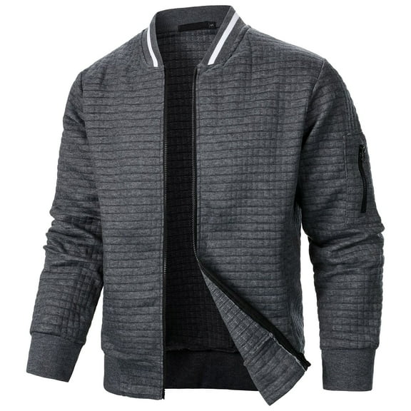 JIANJIA Mens Coats And Jackets Solid Color Long Sleeve Square Plaid Zipper Cardigan Outerwear Sportwear