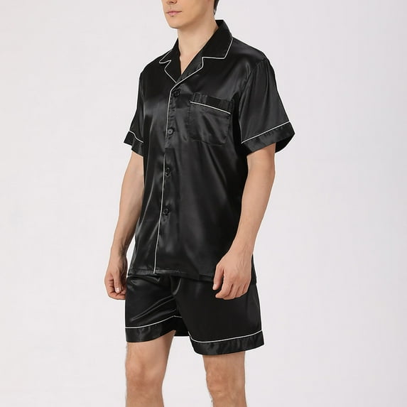 JIANJIA Mens Pajama Sets Solid Color Lapel Short Sleeve Tops With Shorts Shorts Loose Breathable Two Piece Underwear Homewear